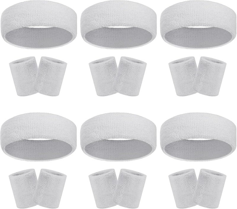 Ultrafun 18 Pcs Sweatbands Headband Wristband Set Colorful Striped Terry Cloth Sports Athletic Gym 80s Sweat Headbands - Image 1